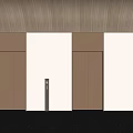 Modern Elevator Lobby Interior With Metallic Doors Wooden Ceiling And Polished Floor