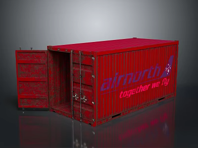 Red Shipping Container With Open Door Featuring Airnorth Together We Fly 3d model