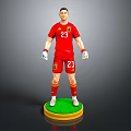Man in Red Soccer Jersey Number 23 Standing as 3D Model Figure on Green Base 3d model