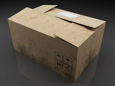 Brown Cardboard Box With Open Lid And Shipping Symbols Label On Side For Packaging 3d model