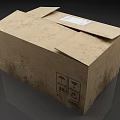 Brown Cardboard Box With Open Lid And Shipping Symbols Label On Side For Packaging