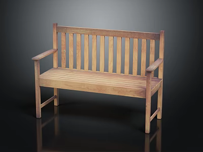 Wooden Bench Classic Design With Armrests Slatted Back And Slatted Seat 3d model