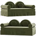 Green Two Seater Sofa with Circular Back Cushions Rounded Armrests and Skirted Base 3d model