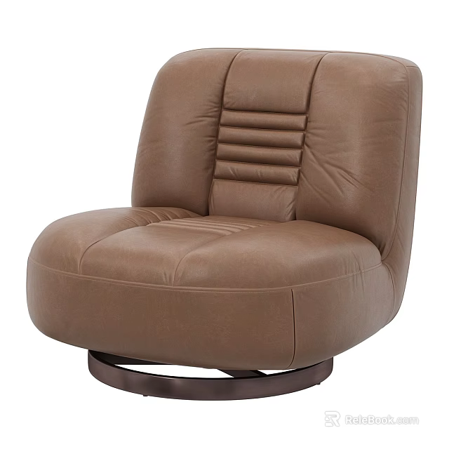 Brown Leather Single Sofa With Comfortable Backrest And Swivel Base Design 3d model 