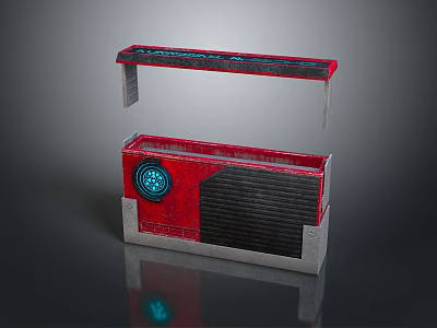 Red Computer Cooling System With Blue Glowing Component And Ventilation Grilles 3d model