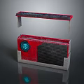 Red Computer Cooling System With Blue Glowing Component And Ventilation Grilles