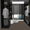 Modern Walk in Closet Interior With Glass Partitions Mirrors And Storage Cabinets
