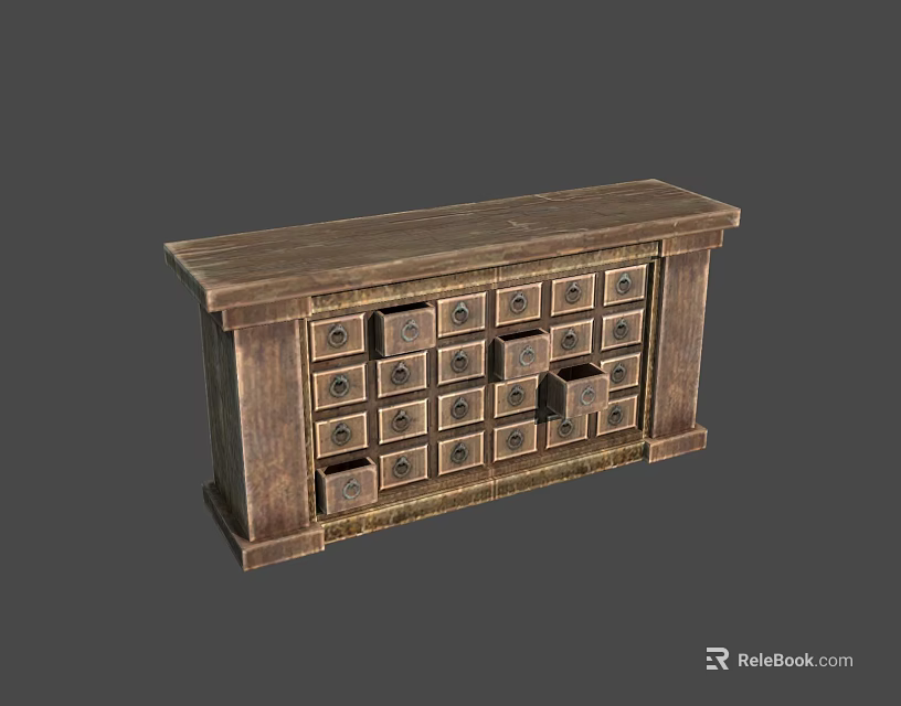 Vintage Wooden Display Cabinet Shelf with Multiple Drawers for Storage and Classic Design 3d model 