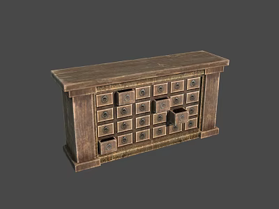 Vintage Wooden Display Cabinet Shelf with Multiple Drawers for Storage and Classic Design 3d model