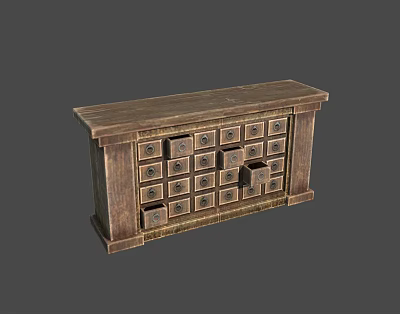 Vintage Wooden Display Cabinet Shelf with Multiple Drawers for Storage and Classic Design 3d model