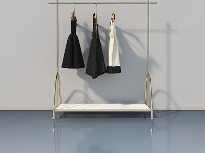 Elegant Hinged Door Wardrobe With Metal Clothing Rack And Marble Shelf 3d model