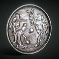 Ancient Silver Mirror With Intricate Carved Human Figures And Scenes 3d model