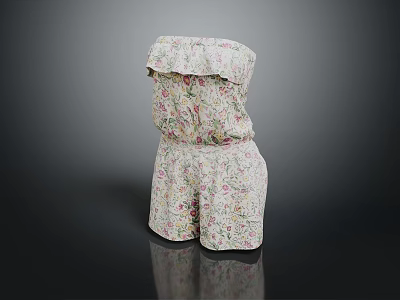 Strapless Floral Print Women's Summer Casual Romper With Ruffled Edge Design 3d model