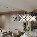 Modern Open Concept Living Dining Room With Sofa TV Wall And Marble Accents