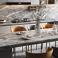 Modern Restaurant Kitchen Interior With Marble Island Counter Cabinets And Bar Stools 3d model