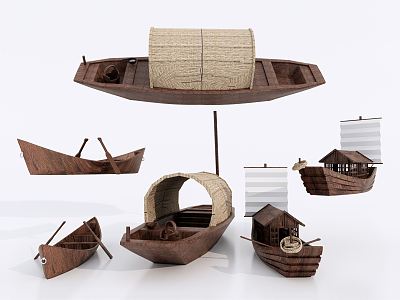 Chinese boat, wooden boat, sailing boat 3d model