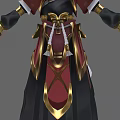 Woman In Red Black Traditional Outfit With Gold Accents Standing With Arms Outstretched