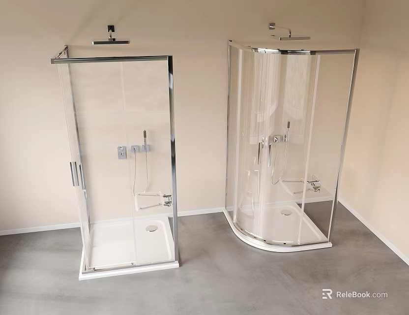 Two Modern Shower Sauna Units With Transparent Glass And Metal Frames 3d model 
