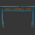 Rustic Table with Weathered White Surface and Blue Painted Wooden Legs 3d model