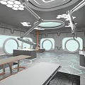 Futuristic Sci Fi Laboratory With Mechanical Arms And Circular Windows 3d model