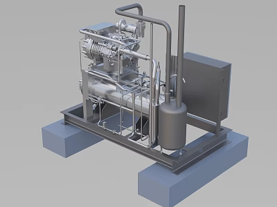 Heavy Duty Industrial Equipment With Metal Structure Pipes Cylindrical Tank And Square Cabinet On Base 3d model