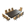 Modern Tech Exhibition Hall Meeting Area with Rectangular Conference Table and Ergonomic Chairs 3d model