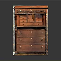 Classic Brown Wooden Cabinet With Intricate Carved Details And Multiple Drawers