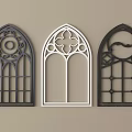 Three Arched Carved Windows with Intricate Patterns in Black and White