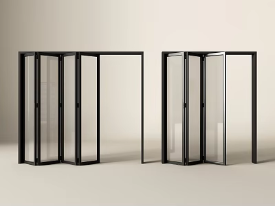 Modern Folding Doors Design With Black Frame And Transparent Glass 3d model