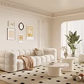 French Cream Style Sofa Coffee Table Combination Fabric Sofa Mother and Mother Coffee Table Pillow Decorative Painting Single Sofa 3d model