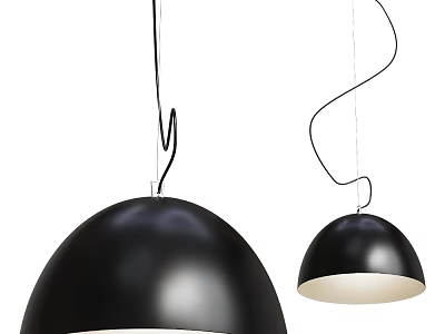 Modern Black Domed Pendant Lights Large And Small With White Interior And Curved Straight Cords 3d model