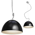 Modern Black Domed Pendant Lights Large And Small With White Interior And Curved Straight Cords