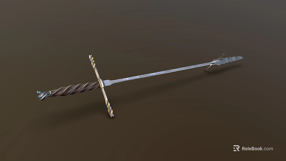 Classic Medieval Steel Sword With Twisted Hilt And Sharp Metal Blade Design 3d model 