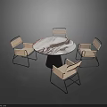 Modern Round Dining Table Set With Marble Tabletop And Four Woven Metal Frame Chairs 3d model
