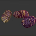 Three Fresh Purple Striped Root Vegetables With Vibrant Color And Nutritious Appeal