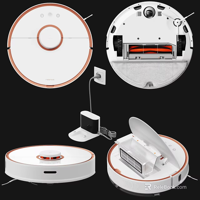 Modern Robotic Vacuum Cleaner With Charging Dock Brushes And Internal Components 3d model 