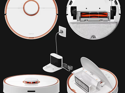 Modern Robotic Vacuum Cleaner With Charging Dock Brushes And Internal Components 3d model