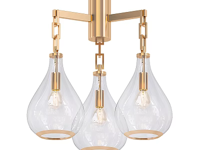 Elegant Modern Golden Chandelier With Three Teardrop Translucent Glass Shades 3d model