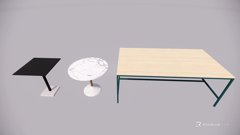 Modern Office Desks With Black White Green Legs And Various Tabletop Styles 3d model 