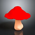 Red Mushroom Plant With Bright Red Cap And Light Colored Stem On Gray Background