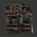 Colorful Birds Flying Over Historic Red Roof City Model With Green Church