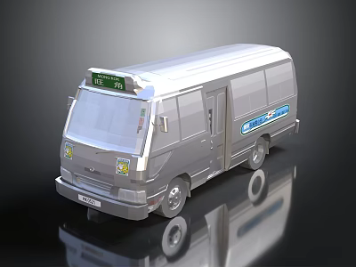 Silver Modern Van With Green Top Sign Blue Side Graphics And Reflective Surface 3d model