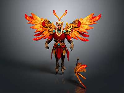 Mythic Phoenix Warrior With Red Gold Feathered Wings And Ornate Armor 3d model