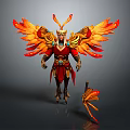 Mythic Phoenix Warrior With Red Gold Feathered Wings And Ornate Armor