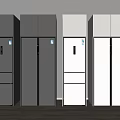 Modern Silver and White Refrigerators Featuring Various Door Styles on 3d model