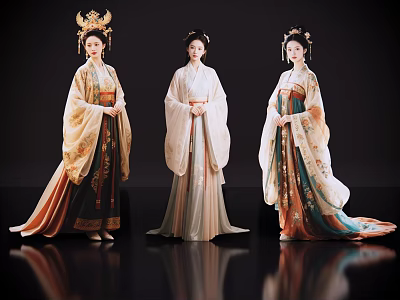 Elegant Game and Movie Characters in Ancient Chinese Traditional Costumes with Ornate Headpieces 3d model