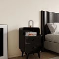 Black Bedside Table With Two Drawers Glass And Books On Top