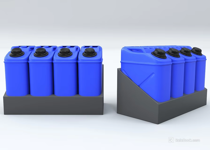 Blue Plastic Drums With Black Base In Upright And Tilted Positions 3d model 