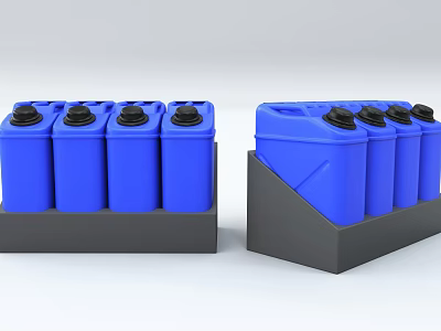 Blue Plastic Drums With Black Base In Upright And Tilted Positions 3d model