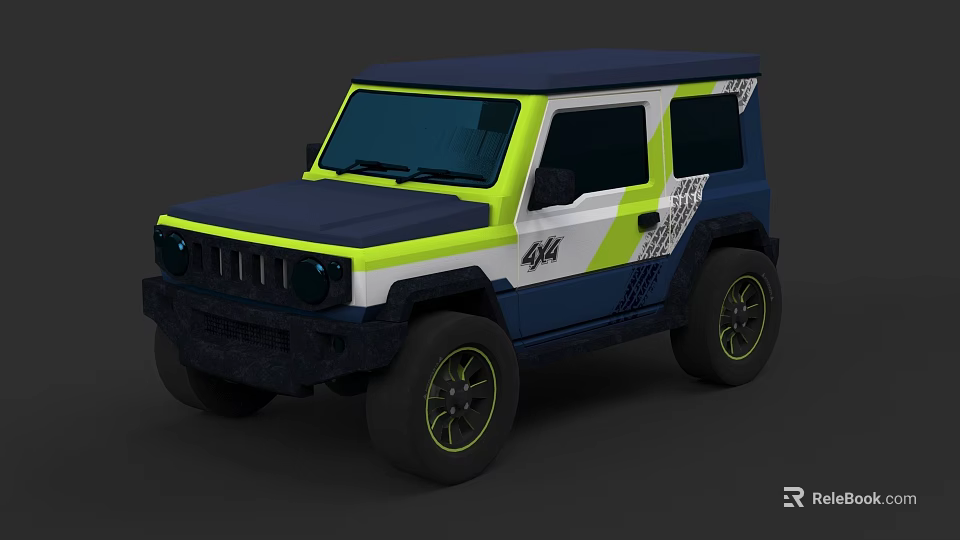 Stylish Off Road Vehicle With Blue White Yellow Accents 4x4 Badge And Rugged Design 3d model 